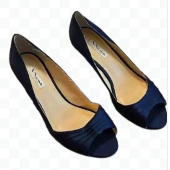 Nina New York Rhiyana Navy Peep Toe Satin pumps Size 10W. - Picture 1 of 7